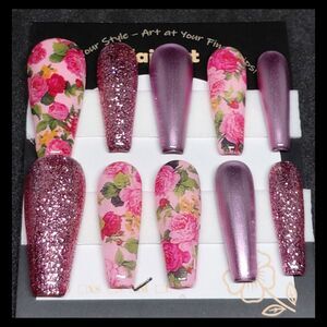 🔴SALE SET🔴Floral and Glitter Hard Gel Press On Nail Art Set